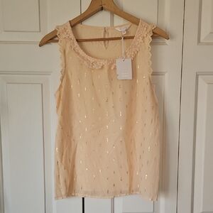 LC Lauren Conrad Cream Sleeveless Lace-Trim Metallic Dot Camisole